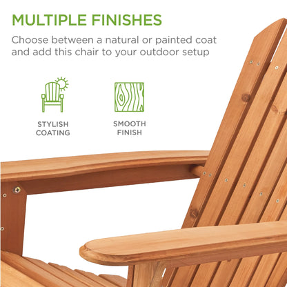 Folding Adirondack Chair Outdoor, Wooden Accent Lounge Furniture W/ 350Lb Capacity - Natural