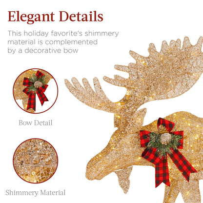 2-Piece Moose Family Lighted Christmas Yard Decor Set W/ 170 LED Lights, Stakes, Zip Ties - Gold