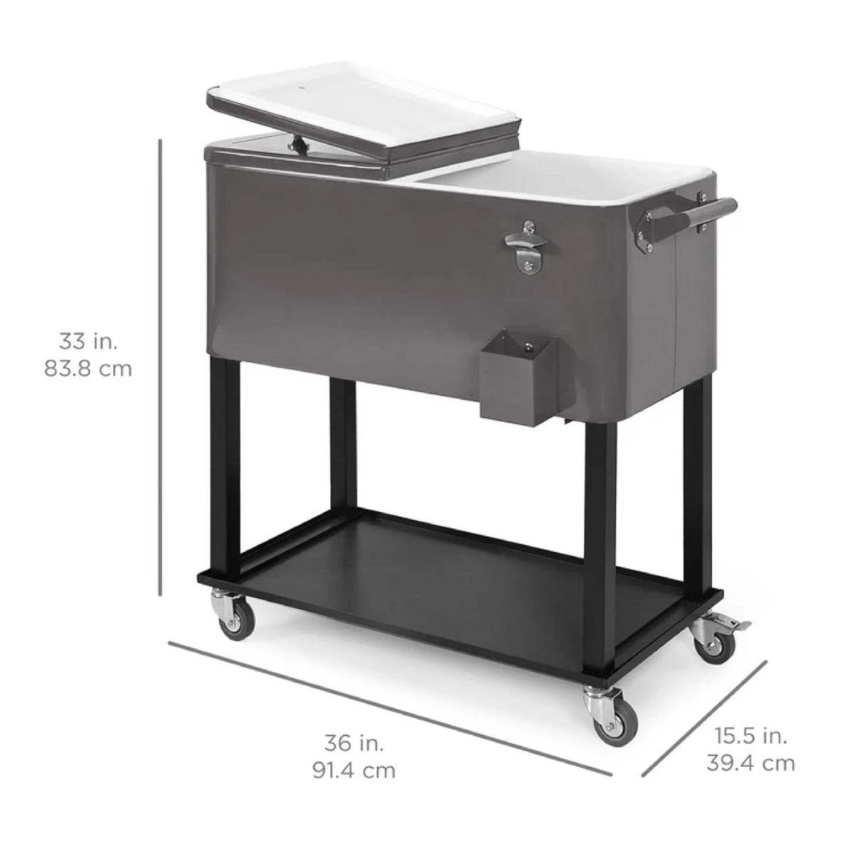 Best Choice Products 80Qt Steel Rolling Cooler Cart W/ Bottle Opener, Catch Tray, Drain Plug, Locking Wheels - Gray
