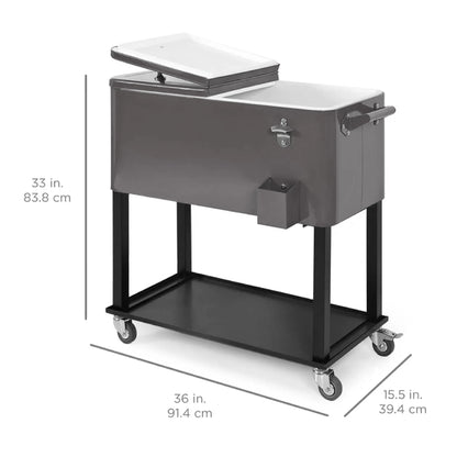 Best Choice Products 80Qt Steel Rolling Cooler Cart W/ Bottle Opener, Catch Tray, Drain Plug, Locking Wheels - Gray