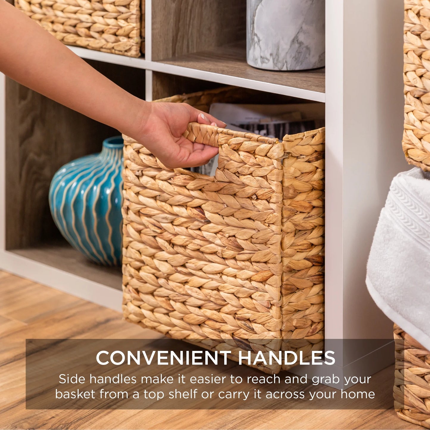 10.5X10.5In Hyacinth Storage Baskets, Set of 5 Multipurpose Collapsible Organizers - Natural