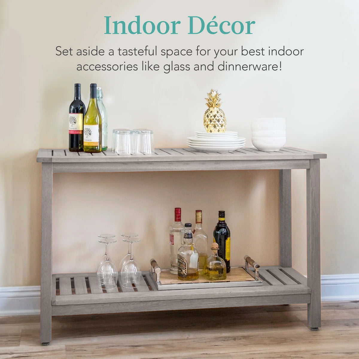 48In 2-Shelf Indoor Outdoor Wooden Console Table Multifunctional Buffet Bar Storage - Gray