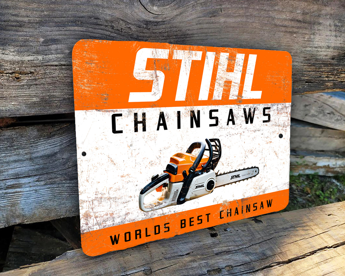 Vintage Stihl Chainsaws Worlds Best 9X12" Metal Wall Sign Plaque Garage