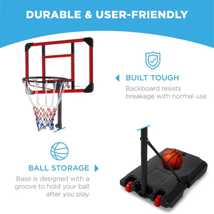 Kids Height-Adjustable Basketball Hoop, Portable Game W/ 2 Wheels, Square Backboard - Clear