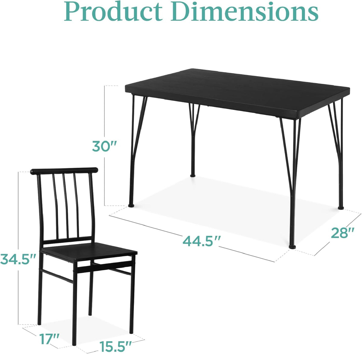 Best Choice Products 5-Piece Metal and Wood Indoor Modern Rectangular Dining Table Furniture Set for Kitchen, Dining Room, Dinette, Breakfast Nook W/ 4 Chairs - Black