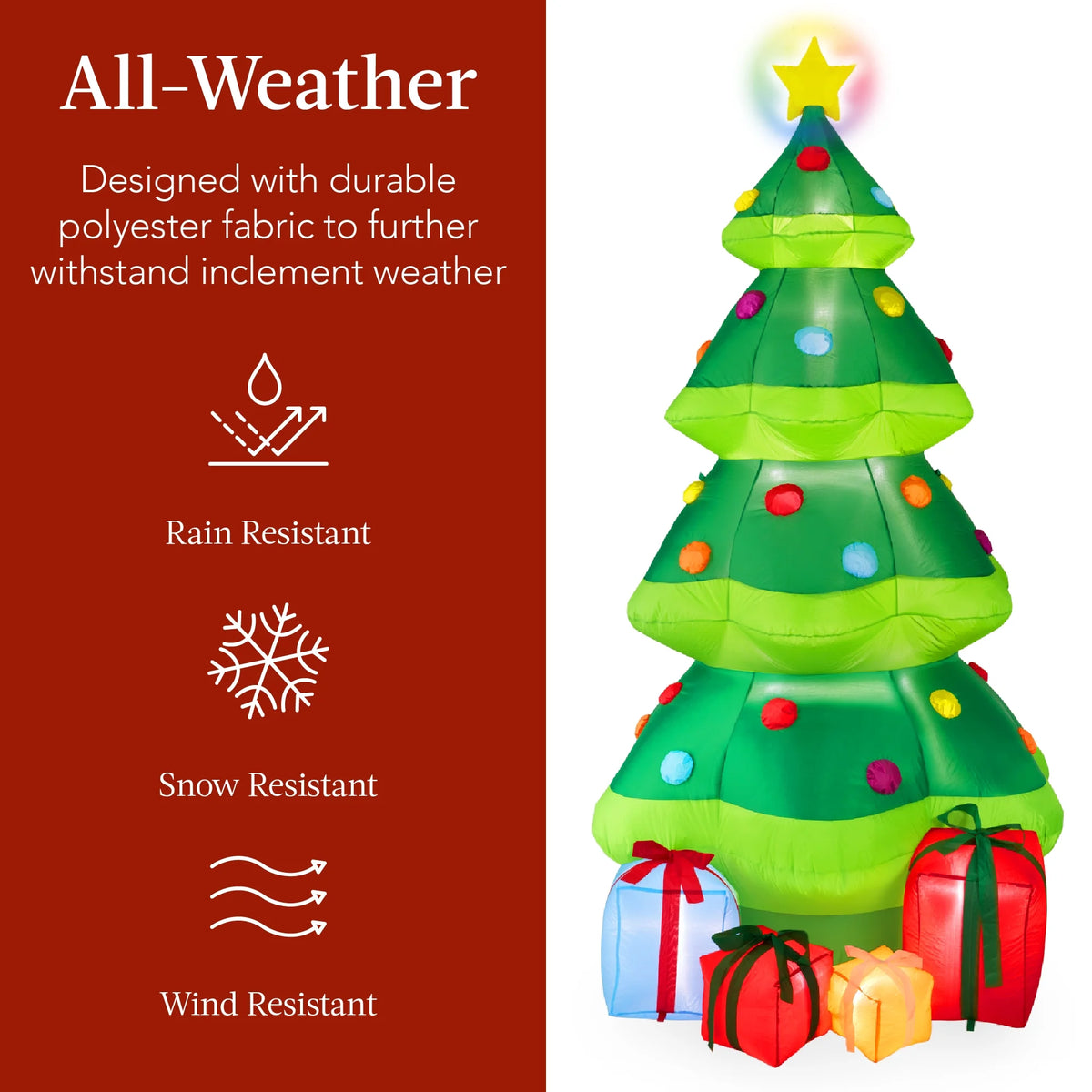 10Ft Inflatable Christmas Tree, Large Lighted Outdoor Blow up Decor W/ 10 LED Lights