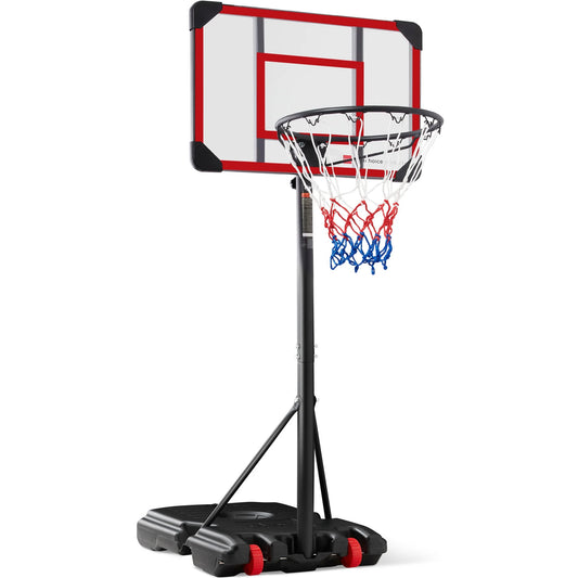 Kids Height-Adjustable Basketball Hoop, Portable Game W/ 2 Wheels, Square Backboard - Clear