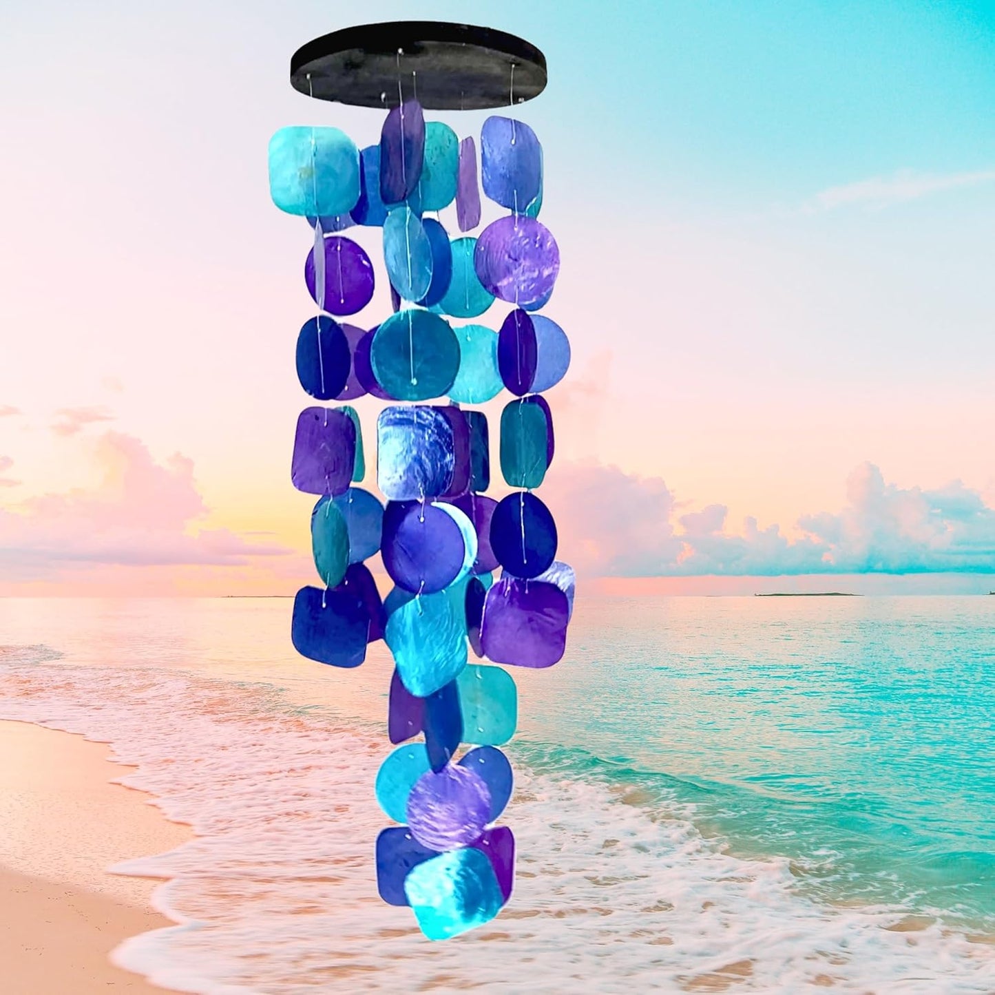 20414 Wind Chimes Outdoor, Garden Decorations, Musical, Indoor/Outside Windchimes, Beach, Ocean Breeze, Gifts for Mom, Gift for All Occasions, Purple Shells 27 Inch