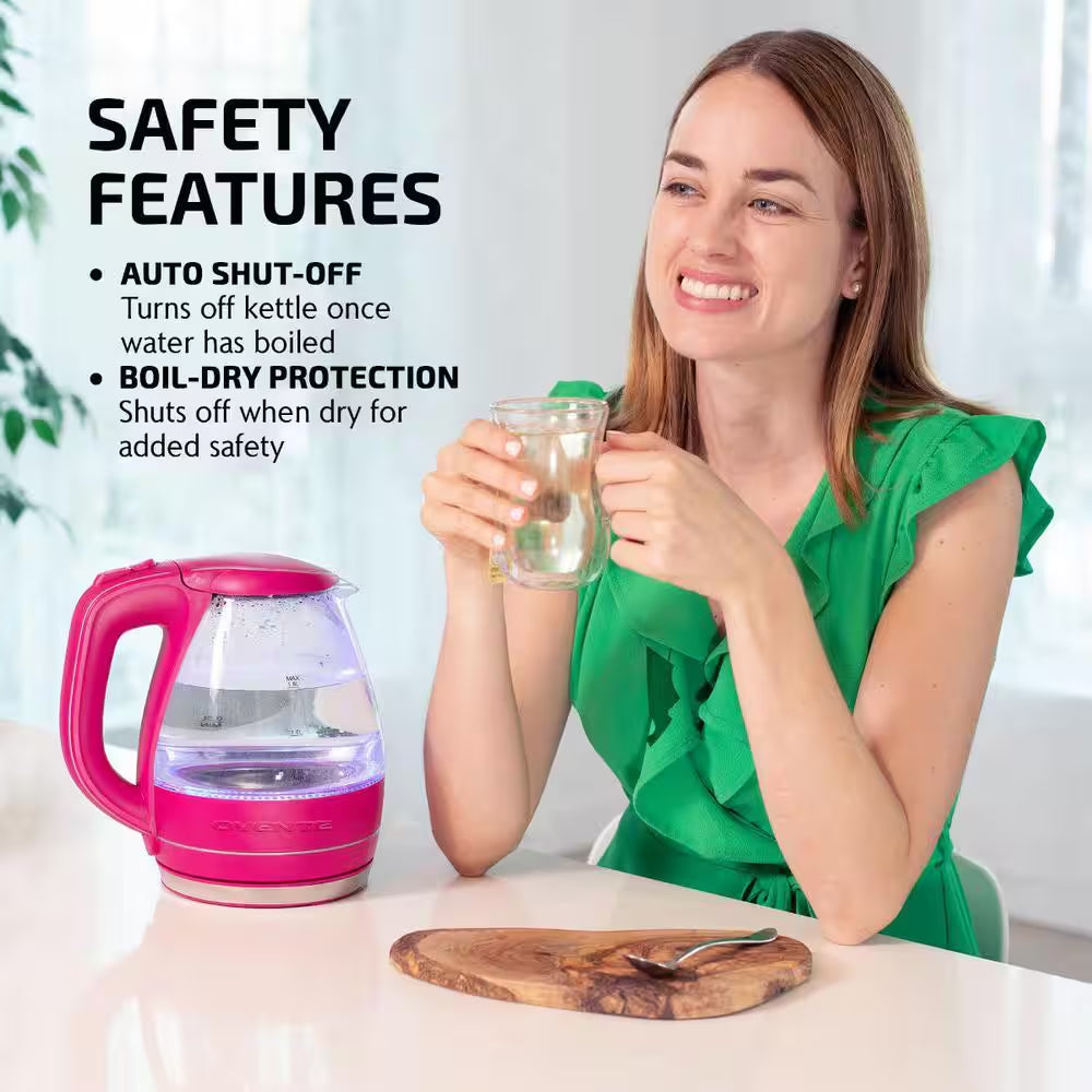 Illuminated 6.5-Cup Fuschia Electric Kettle with Filter, Fast Heating and Auto-Shut Off