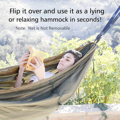 Camping Hammock, Portable Single & Double Hammock with Net, 2 Person Hammock Tent with 2 * 10Ft Straps, Best for Outdoor Hiking Survival Travel