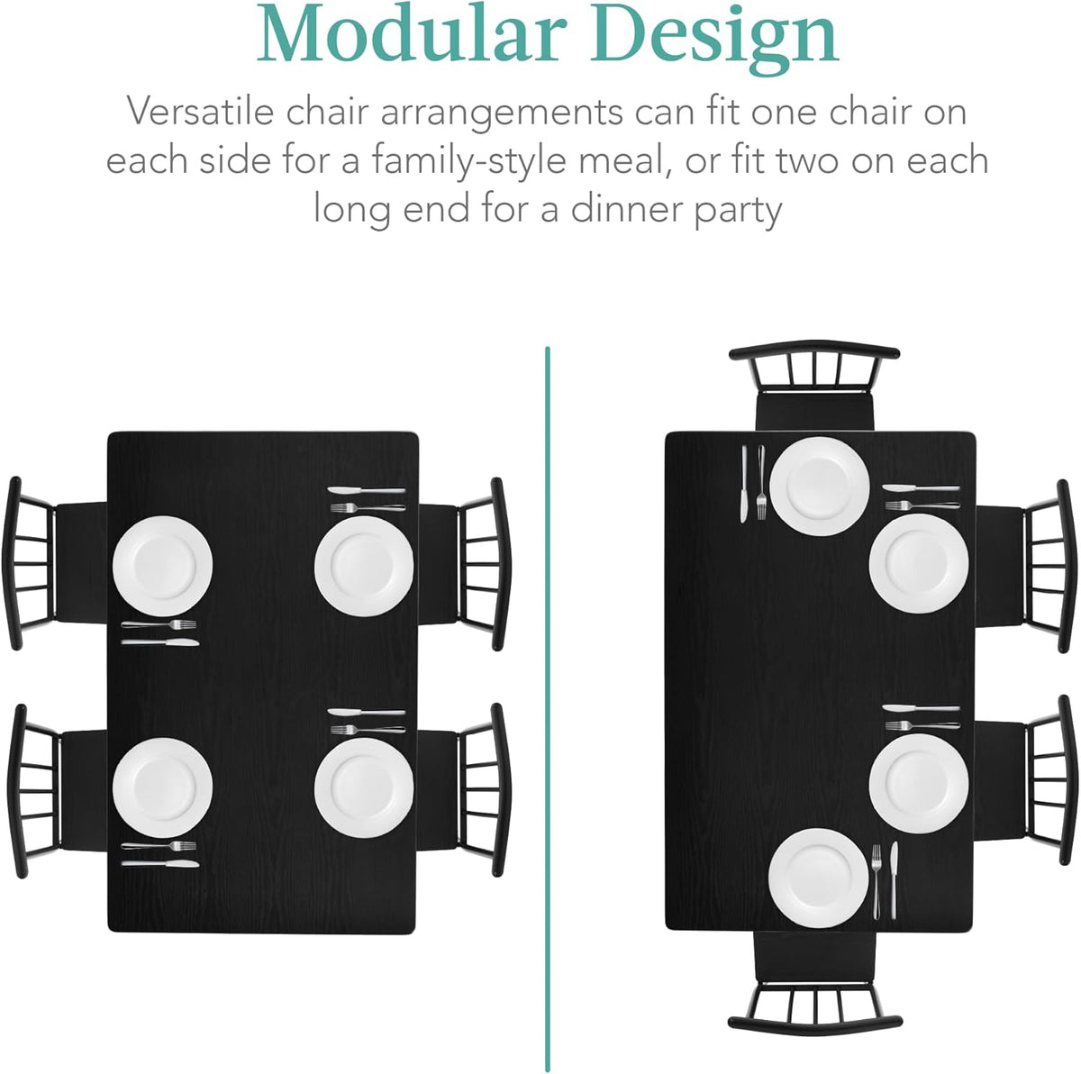 Best Choice Products 5-Piece Metal and Wood Indoor Modern Rectangular Dining Table Furniture Set for Kitchen, Dining Room, Dinette, Breakfast Nook W/ 4 Chairs - Black
