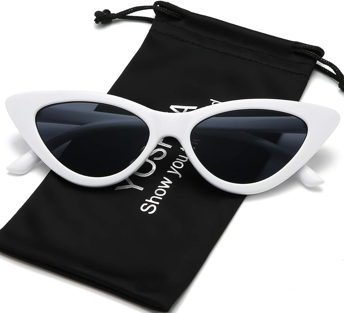 Retro Vintage Narrow Cat Eye Sunglasses for Women Clout Goggles Plastic Frame