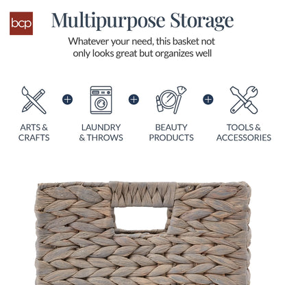 12X12In Hyacinth Baskets, Set of 5 Multipurpose Collapsible Organizers W/ Inserts - Gray