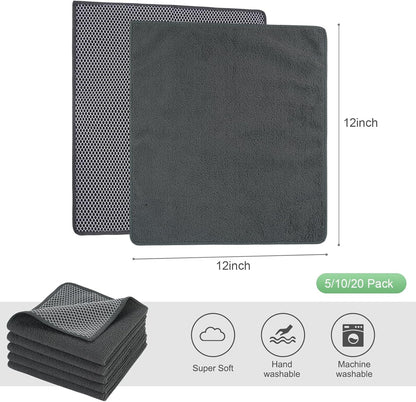 Microfiber Dish Cloths Wash Clothes for Kitchen Best Kitchen Cloths Cleaning Cloth Poly Scour Side 12"X12" (10Pack, Dark Grey)