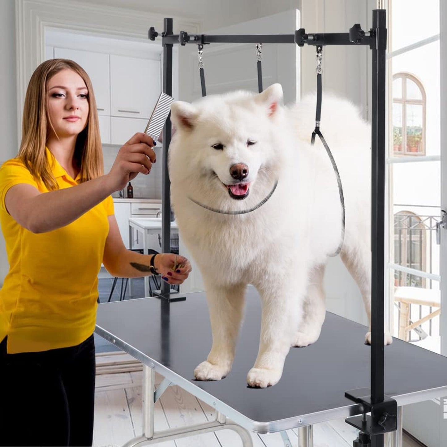 H-Shape Dog Grooming Arm with Clamp, Heavy Duty Pet Grooming Table Arm with L...