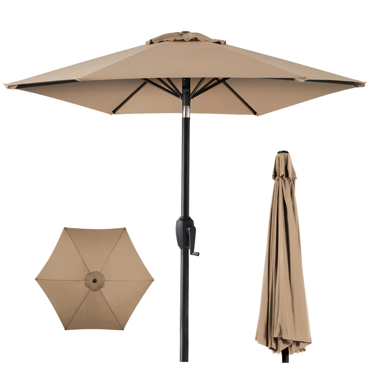 7.5Ft Heavy-Duty Outdoor Market Patio Umbrella W/ Push Button Tilt, Easy Crank - Tan