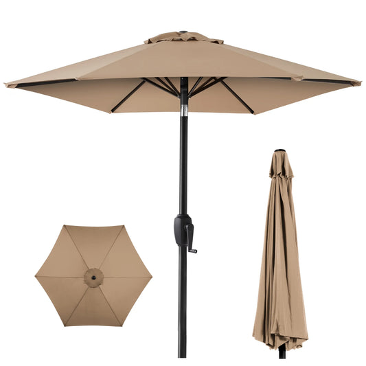 7.5Ft Heavy-Duty Outdoor Market Patio Umbrella W/ Push Button Tilt, Easy Crank - Tan
