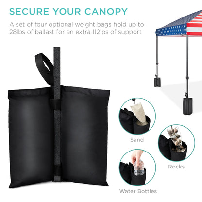 10X10Ft Easy Setup Pop up Canopy W/ 1-Button Setup, Wheeled Case, 4 Weight Bags - American Flag