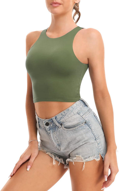 Workout Crop Tops for Women Cropped Racerback Halter Neck Shirts Sleeveless Yoga Tops Pack