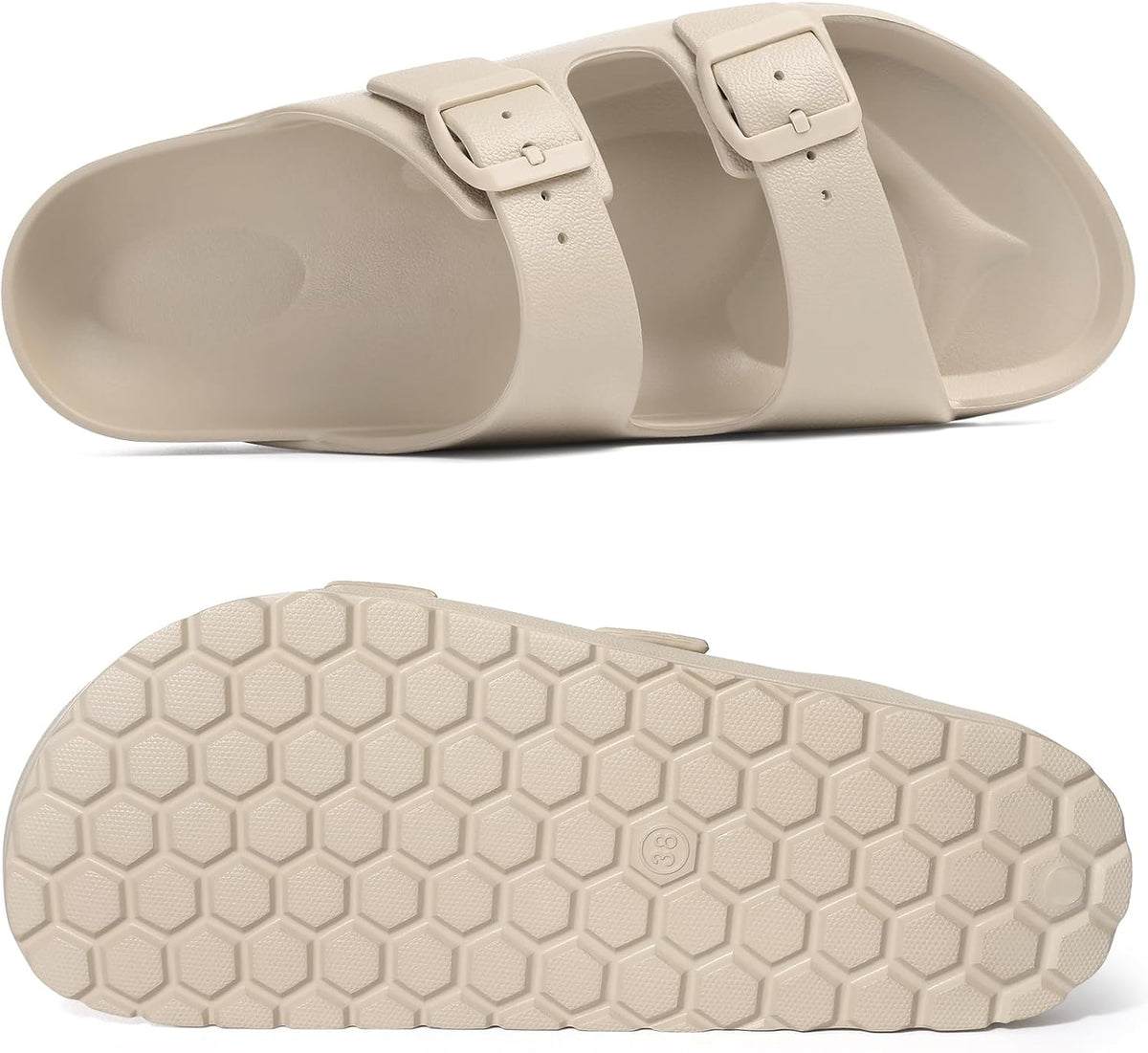 Women'S Comfort Sandals with Medium Arch Support Double Buckle Adjustable EVA Slides for Summer Beach