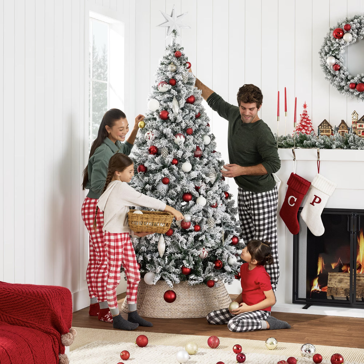 Artificial Flocked Christmas Tree, 12Ft Premium Unlit Pine Holiday Decor W/Metal Stand Green