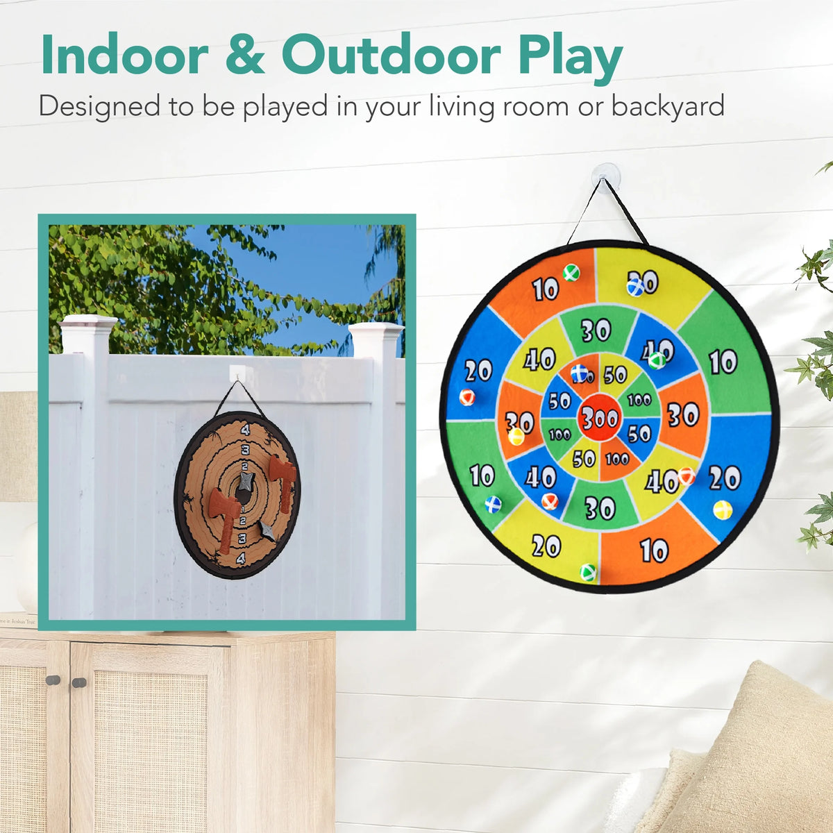 Large Double-Sided Dart Board, Sticky Ball Axe Star Throwing Game for Kids, Adults W/ Carrying Case