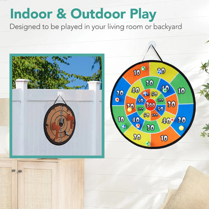 Large Double-Sided Dart Board, Sticky Ball Axe Star Throwing Game for Kids, Adults W/ Carrying Case