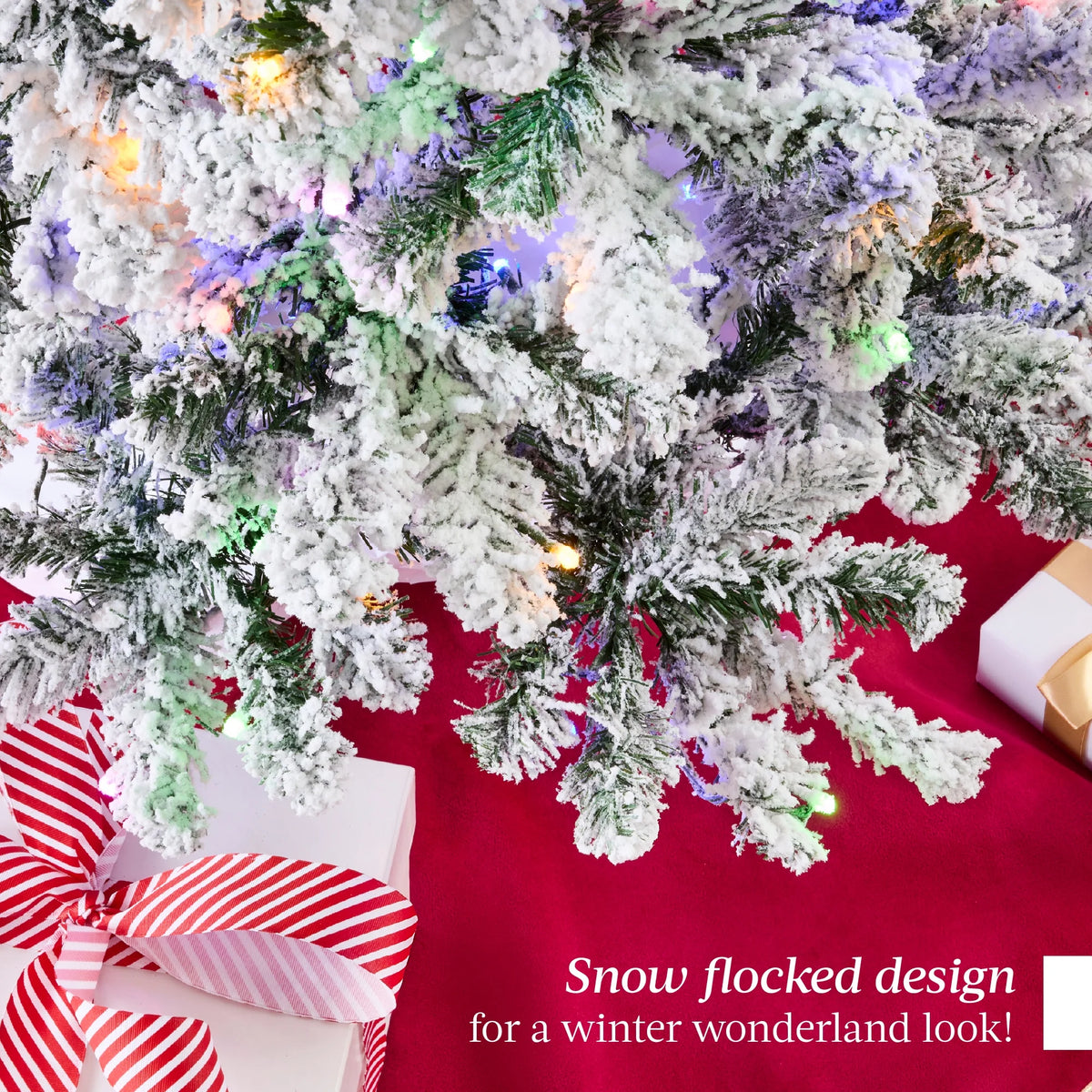 9Ft Pre-Lit Christmas Pine Tree W/ Flocked Branches 900 Multicolored or Warm-White Light Modes