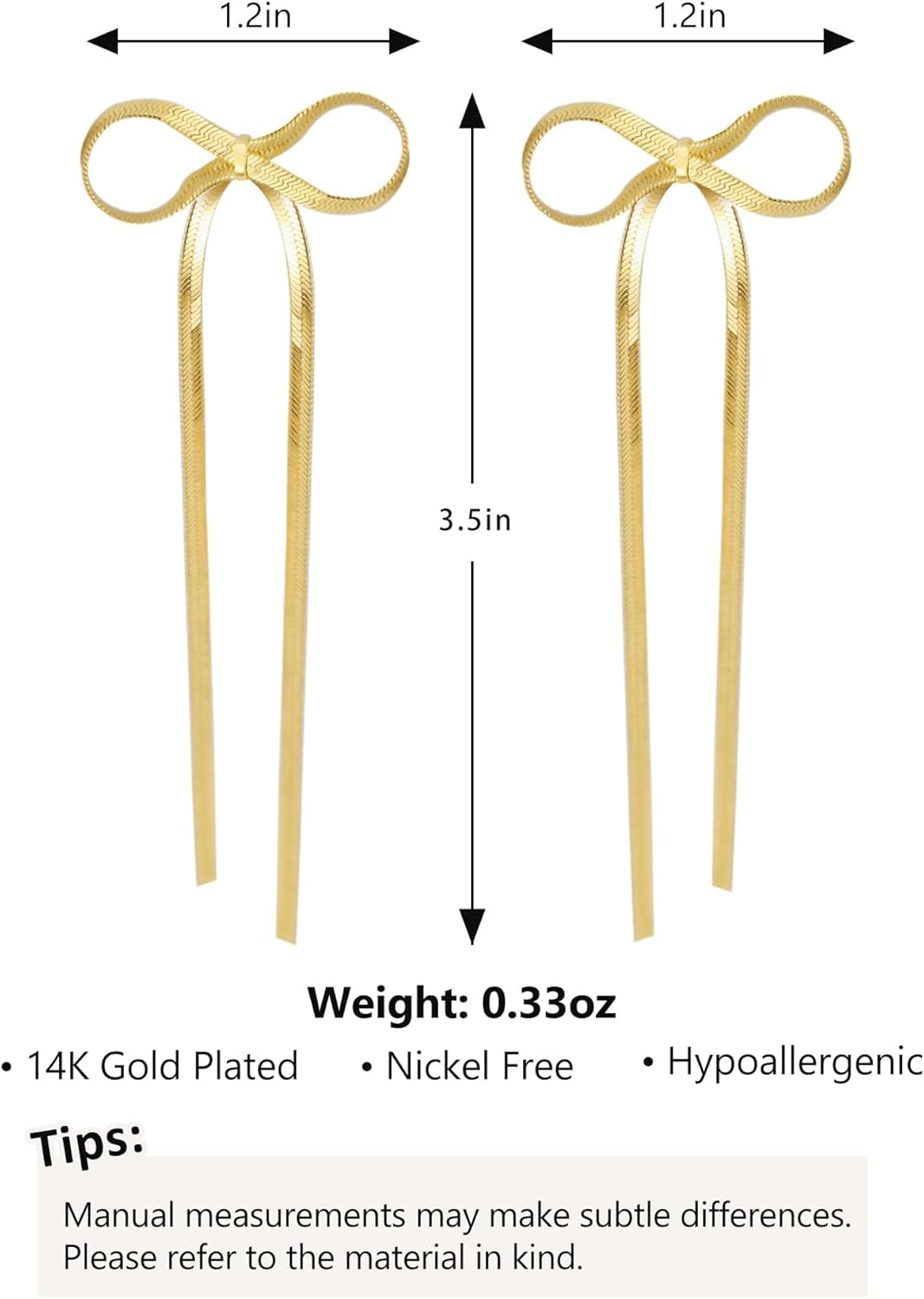 Bow Earrings for Women, 18K Gold Plated Bow Dangle Earrings Dangling Dangly Gold Earrings for Women Trendy for Wedding Prom Aretes Para Mujer Gold Jewelry Gifts for Woman