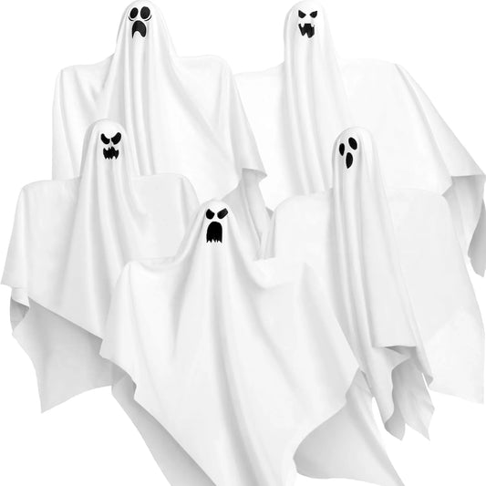 27.5" 5 Pack Halloween Hanging Ghosts for Halloween Party Decoration, Cute Flying Ghost for Front Yard Patio Lawn Garden Party Décor and Holiday Halloween Hanging Decorations