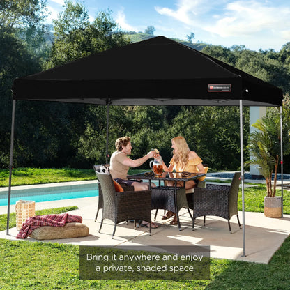 10X10Ft Easy Setup Pop up Canopy W/ 1-Button Setup, Wheeled Case, 4 Weight Bags - Black