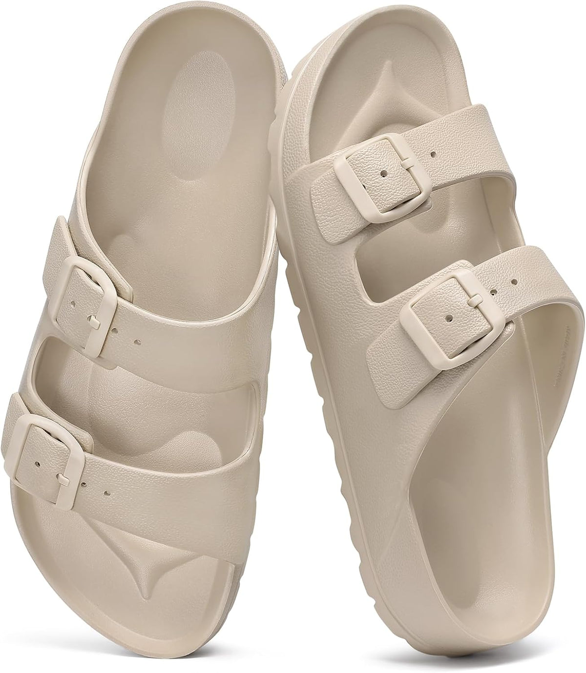 Women'S Comfort Sandals with Medium Arch Support Double Buckle Adjustable EVA Slides for Summer Beach