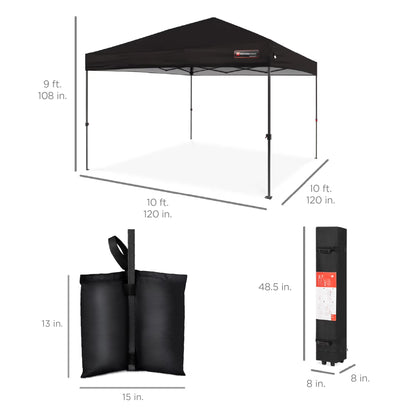 10X10Ft Easy Setup Pop up Canopy W/ 1-Button Setup, Wheeled Case, 4 Weight Bags - Black