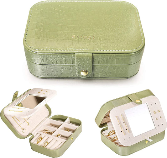 Travel Jewelry Organizer Boxes for Women Small Portable Necklace Earrings Bracelet Rings Travel Case Best Friend Birthday Gifts for Women Trendy (14_Crocodile_Avocade_Big)