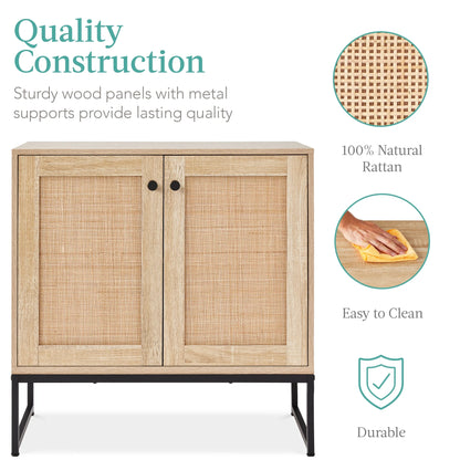 2-Door Rattan Storage Cabinet, Accent Furniture, Cupboard W/ Non-Scratch Foot Pads - Natural