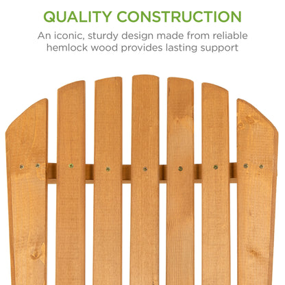 Folding Adirondack Chair Outdoor, Wooden Accent Lounge Furniture W/ 350Lb Capacity - Natural