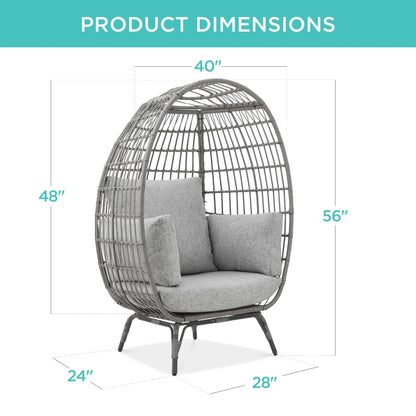 Wicker Egg Chair Oversized Indoor Outdoor Patio Lounger W/ Steel Frame - Gray/Heather Gray