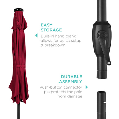 7.5Ft Outdoor Solar Patio Umbrella for Deck, Pool W/ Tilt, Crank, LED Lights - Burgundy