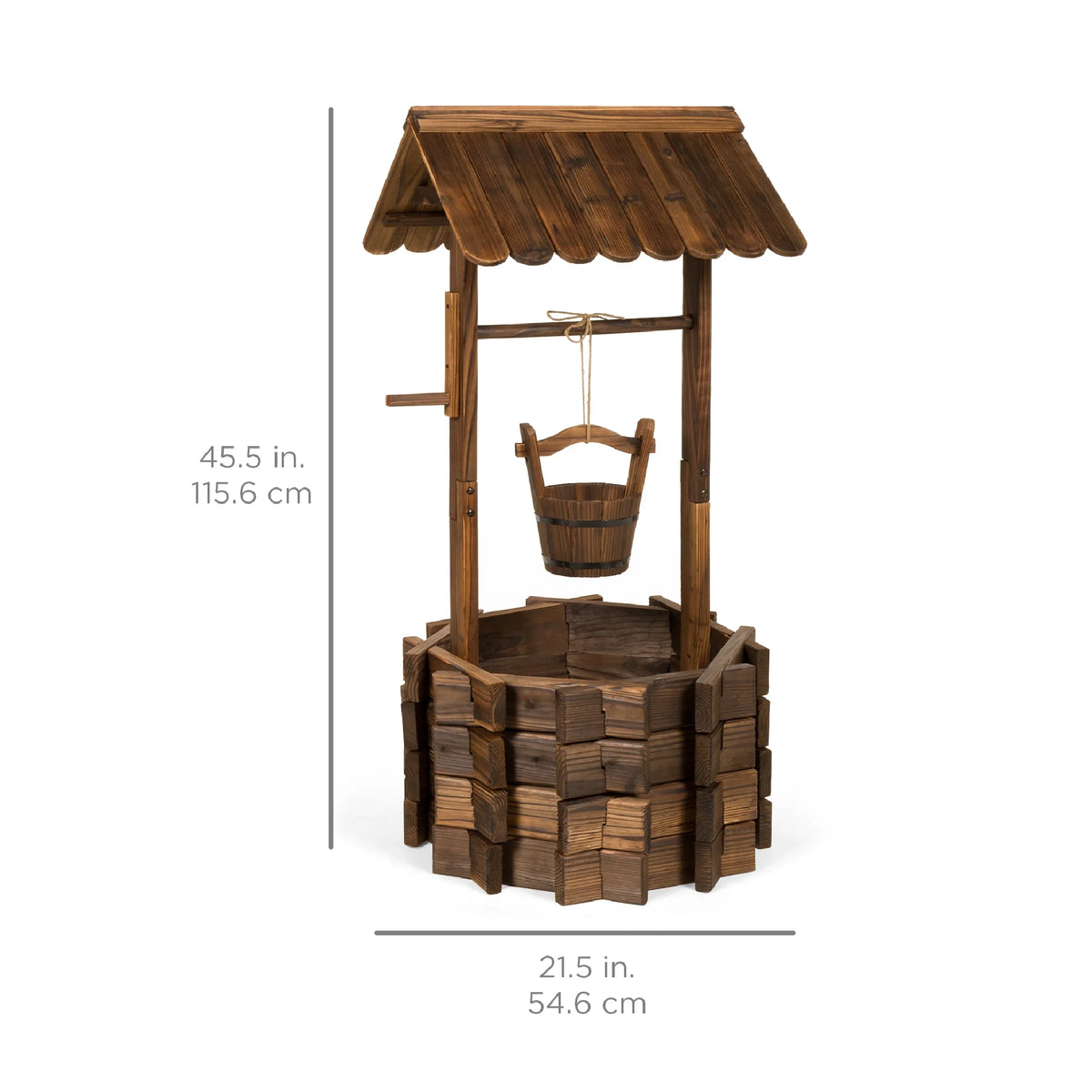 21.5" Rustic Wooden Wishing Well Planter Outdoor Home Decor for Patio, Garden, Yard W/ Hanging Bucket