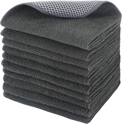 Microfiber Dish Cloths Wash Clothes for Kitchen Best Kitchen Cloths Cleaning Cloth Poly Scour Side 12"X12" (10Pack, Dark Grey)