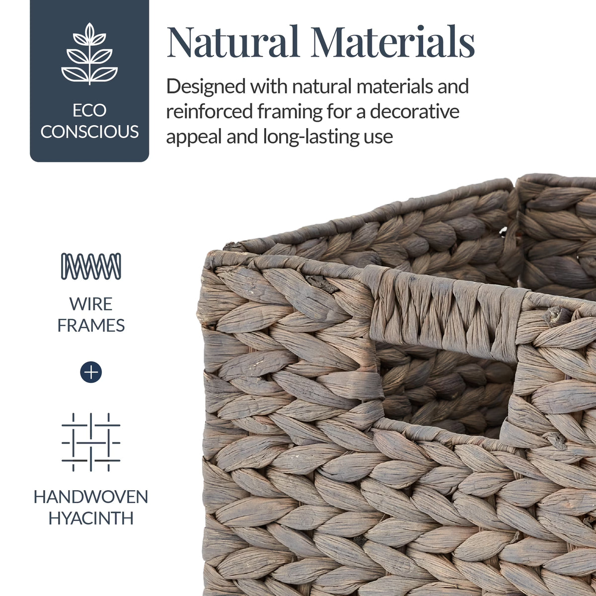 12X12In Hyacinth Baskets, Set of 5 Multipurpose Collapsible Organizers W/ Inserts - Gray