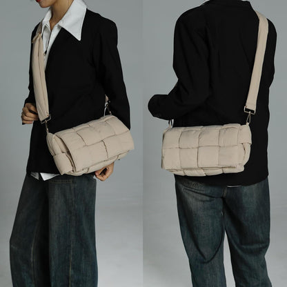 Puffer Woven Crossbody Bag Purse Handbags for Women, Quilted Hobo Carryall Bag Shoulder Bags with Adjustable Strap
