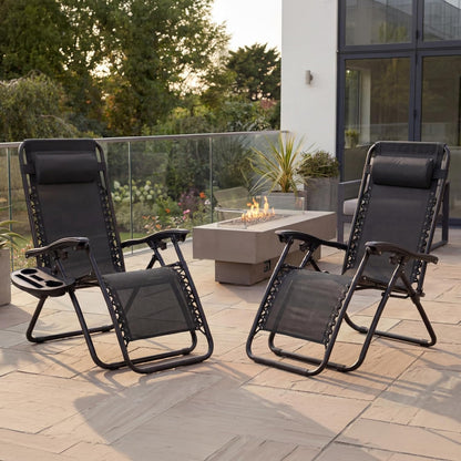 Best Choice Products Set of 2 Adjustable Steel Mesh Zero Gravity Lounge Chair Recliners W/Pillows and Cup Holder Trays - Black
