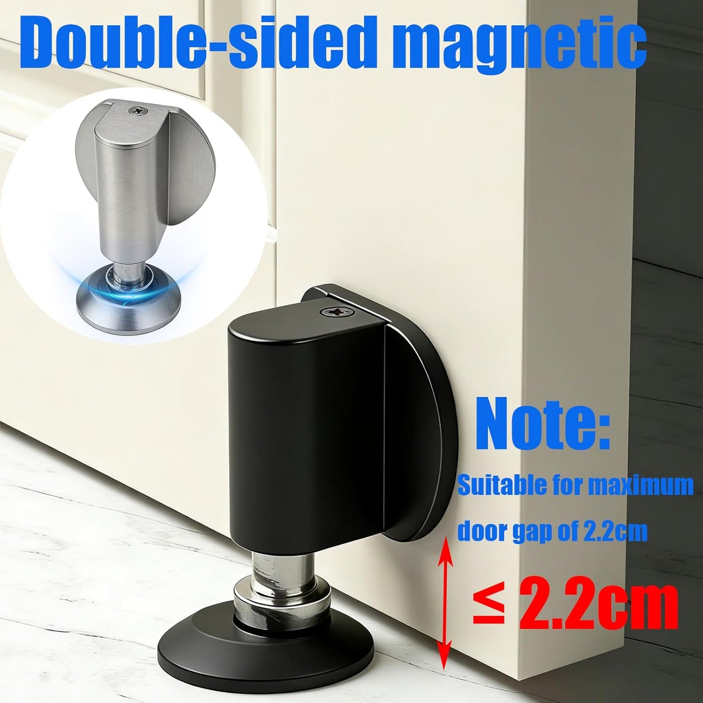 Magnetic Door Stopper - 2026 New Magnet Floor Door Stop Retractable, Door Magnetic Catch,Door Wedge Stopper No Drilling Mount with Adhesive,Door Holder to Keep Door Open (Brushed Nickel 1PC)