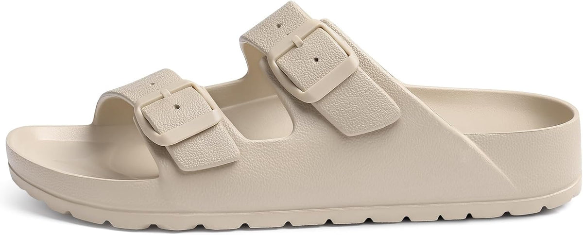 Women'S Comfort Sandals with Medium Arch Support Double Buckle Adjustable EVA Slides for Summer Beach