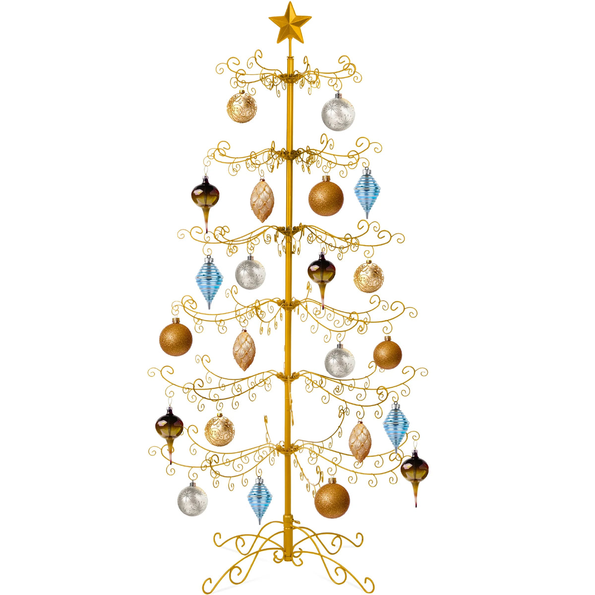 6Ft Wrought Iron Ornament Display Christmas Tree W/ Easy Assembly, Stand - Gold