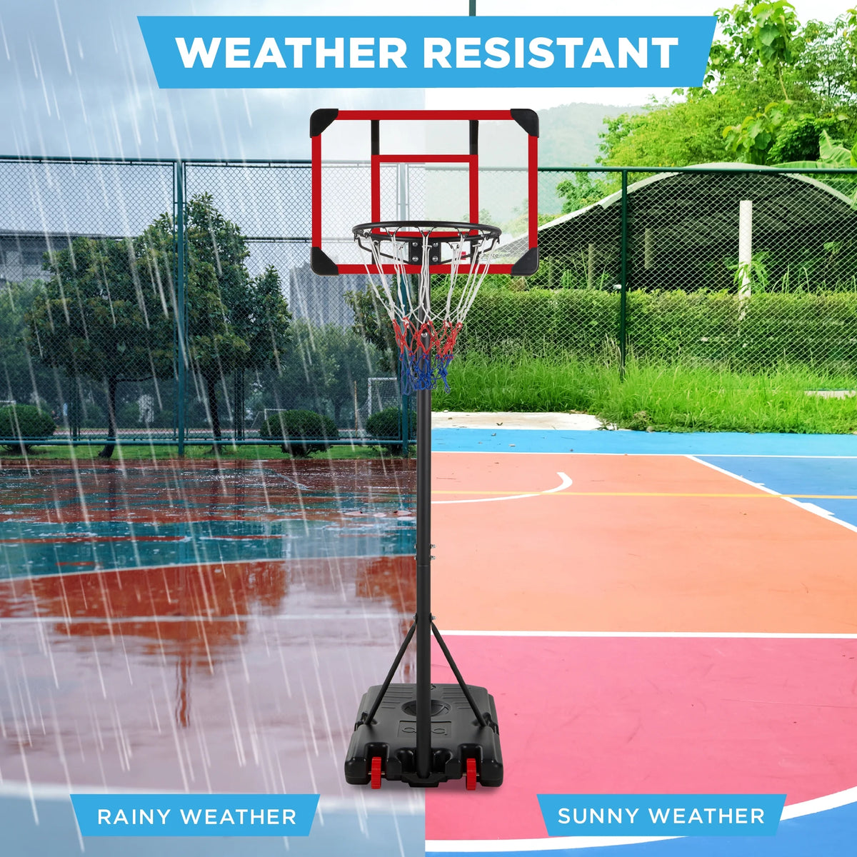 Kids Height-Adjustable Basketball Hoop, Portable Game W/ 2 Wheels, Square Backboard - Clear