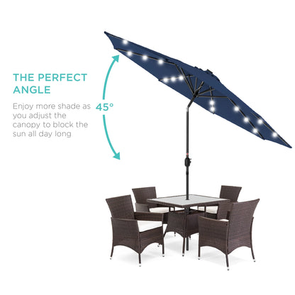 10Ft Solar LED Lighted Patio Umbrella W/ Tilt Adjustment, Uv-Resistant Fabric - Navy Blue
