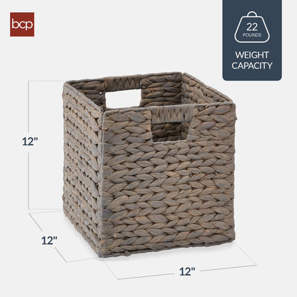 12X12In Hyacinth Baskets, Set of 5 Multipurpose Collapsible Organizers W/ Inserts - Gray