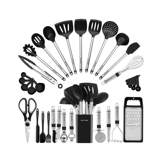 Kitchen Utensil Set-Silicone Cooking Utensils-33 Kitchen Gadgets & Spoons for Nonstick Cookware-Silicone and Stainless Steel Spatula Set-Best Kitchen Tools, Useful Pots and Pans Accessories